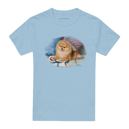 Light Blue - Front - Wildlife Unisex Adult Pomeranian Portrait T-Shirt