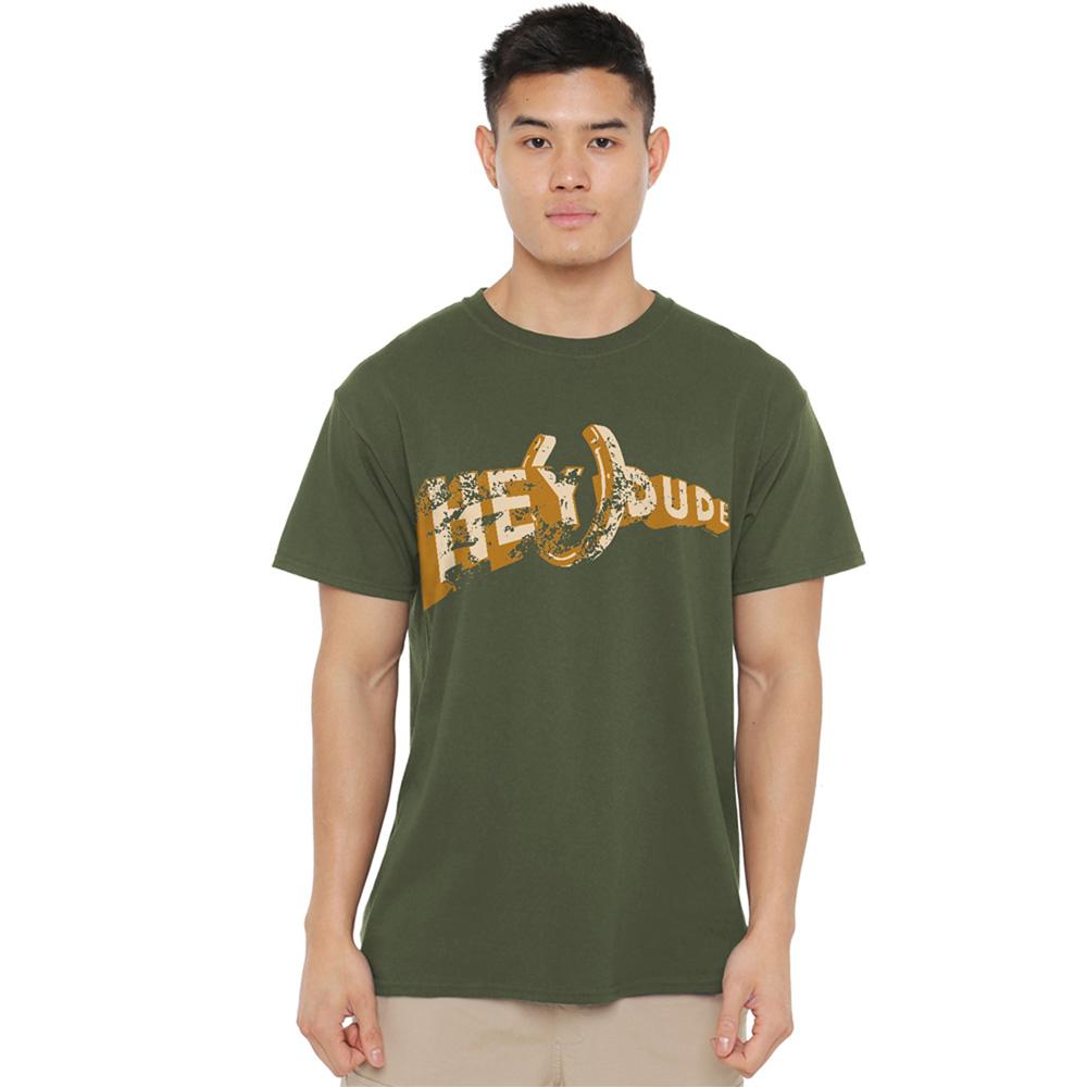 Military Green - Back - Hey Dude Unisex Adult Horseshoe T-Shirt