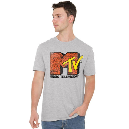 Athletic Heather - Back - MTV Unisex Adult Spider Web Logo T-Shirt