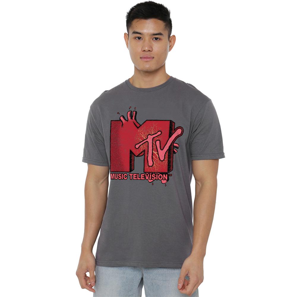 Charcoal - Back - MTV Unisex Adult Beating Heart Logo T-Shirt