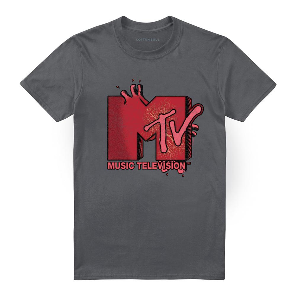 Charcoal - Front - MTV Unisex Adult Beating Heart Logo T-Shirt