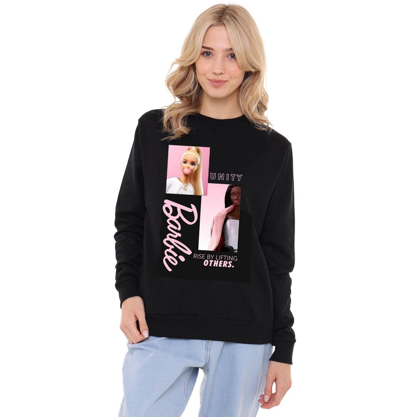 Black - Side - Barbie Womens-Ladies Rise By Lifting Others Sweatshirt