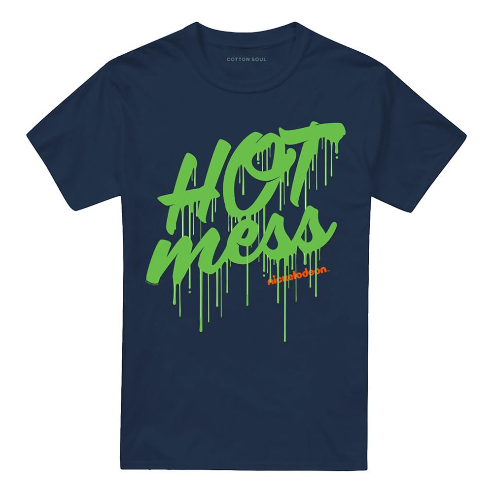 Navy - Front - Nickelodeon Unisex Adult Slime Hot Mess T-Shirt