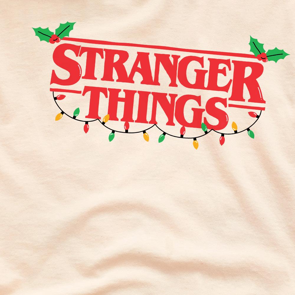Natural - Side - Stranger Things Mens Logo Christmas T-Shirt