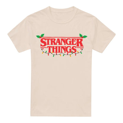 Natural - Front - Stranger Things Mens Logo Christmas T-Shirt