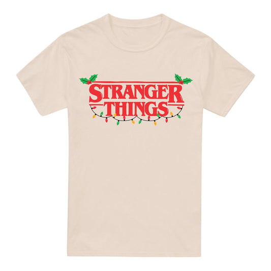 Natural - Front - Stranger Things Mens Logo Christmas T-Shirt