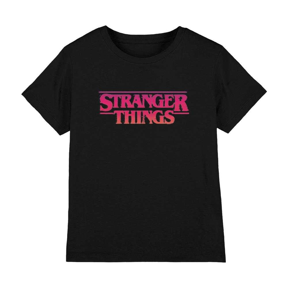 Black - Front - Stranger Things Childrens-Kids Sunset Logo T-Shirt