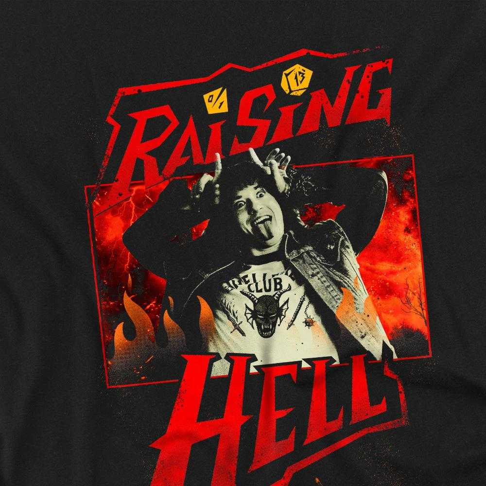 Black - Side - Stranger Things Childrens-Kids Raising Hell Eddie Munson T-Shirt