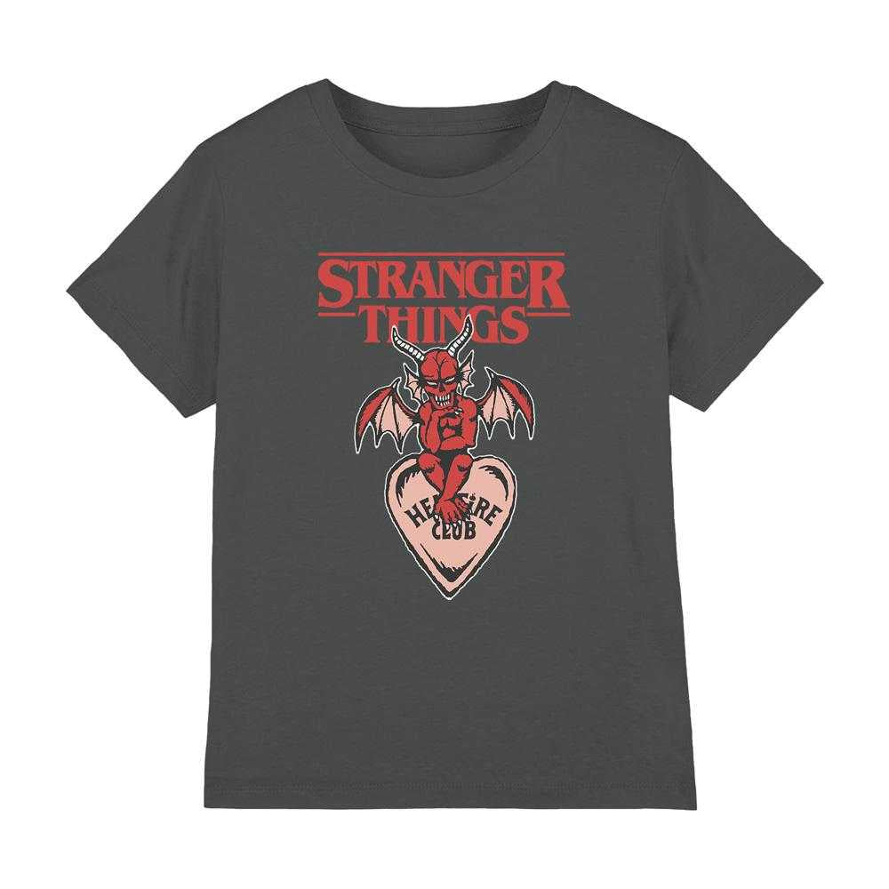 Charcoal - Front - Stranger Things Childrens-Kids Hellfire Heart T-Shirt