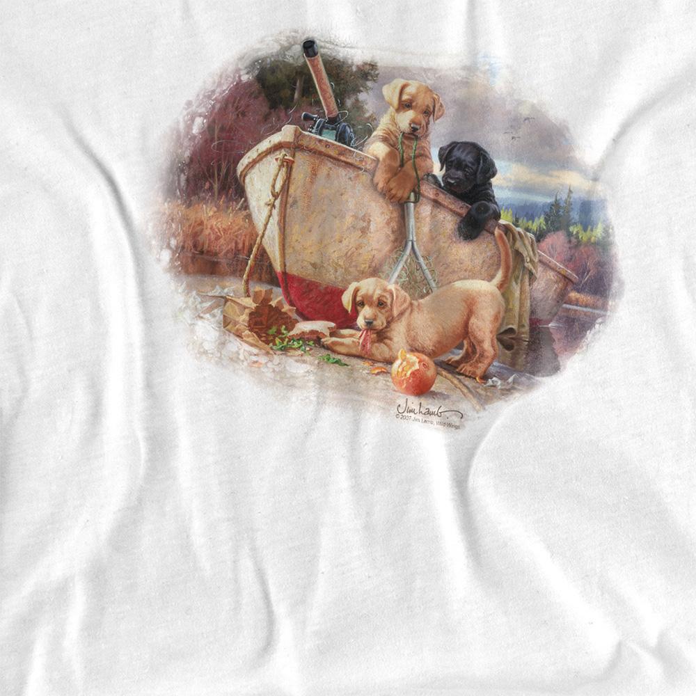 White - Side - Wildlife Unisex Adult Lunch Break Lab Pups Ringer T-Shirt