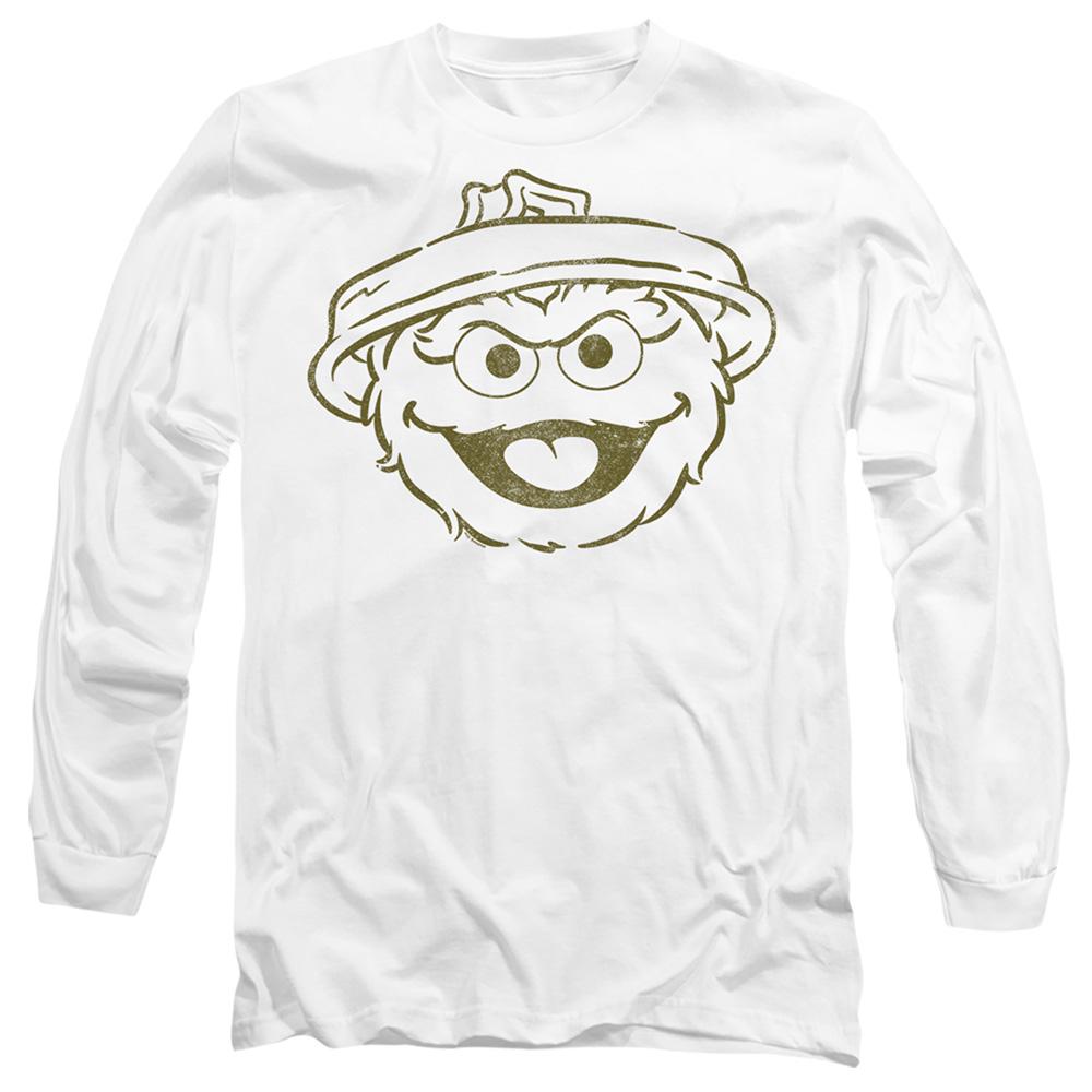 White - Front - Sesame Street Unisex Adult Oscar The Grouch Mono Long-Sleeved T-Shirt