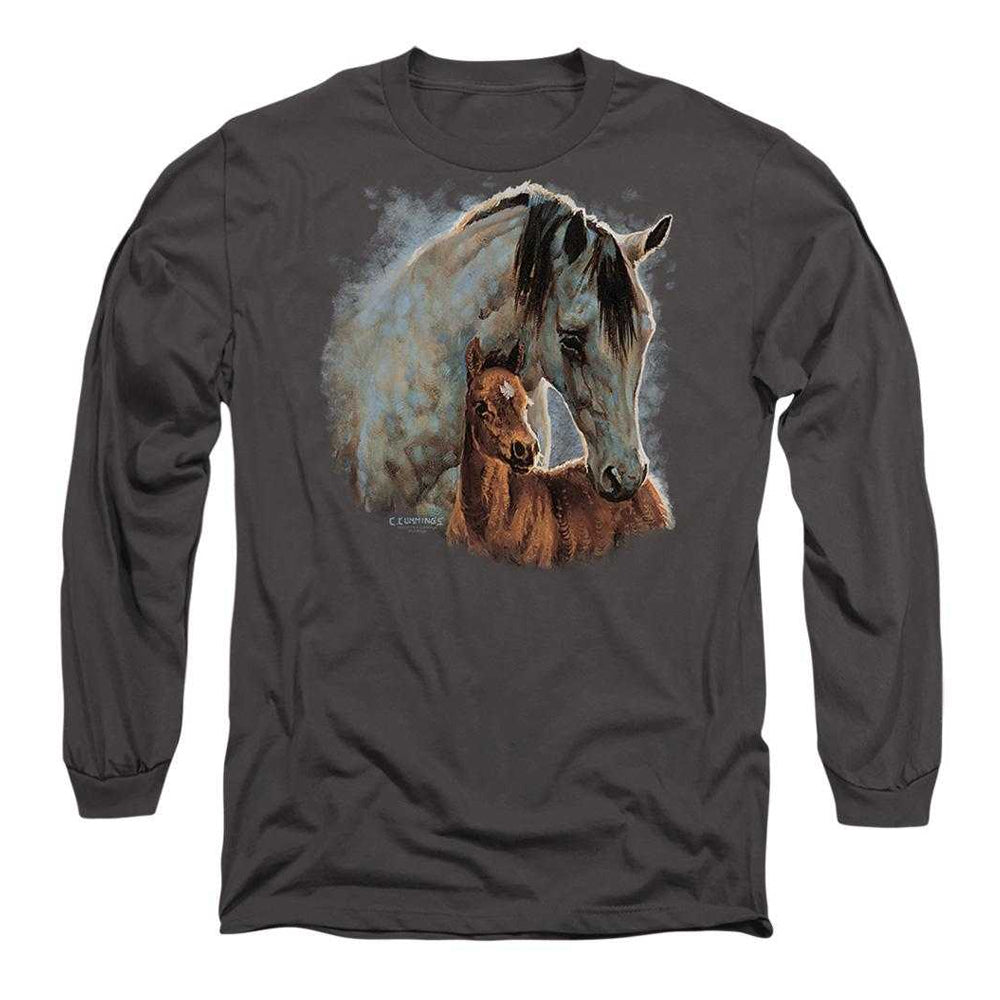 Charcoal - Front - Wild Wings Unisex Adult Painted Horses Long-Sleeved T-Shirt
