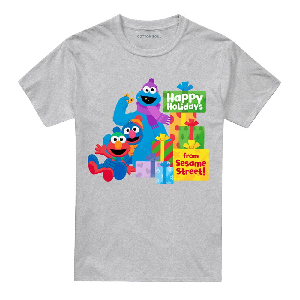 Athletic Heather - Front - Sesame Street Unisex Adult Happy Holidays Gifts T-Shirt