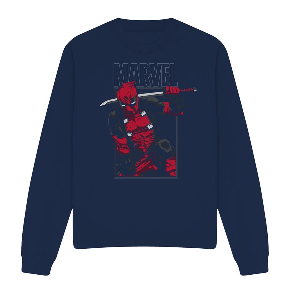 Navy - Front - Deadpool Unisex Adult Sword Sweatshirt