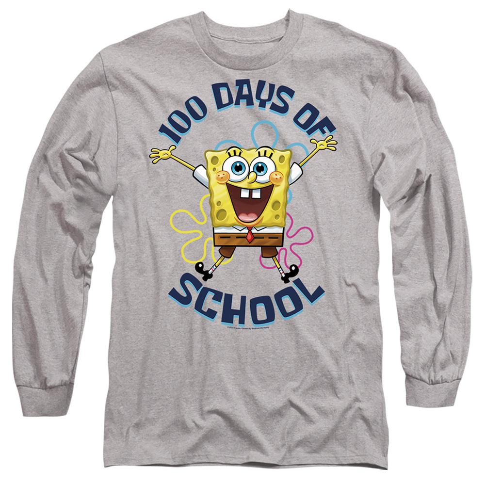 Athletic Heather - Front - SpongeBob SquarePants Unisex Adult 100 Days Of School Jump Long-Sleeved T-Shirt