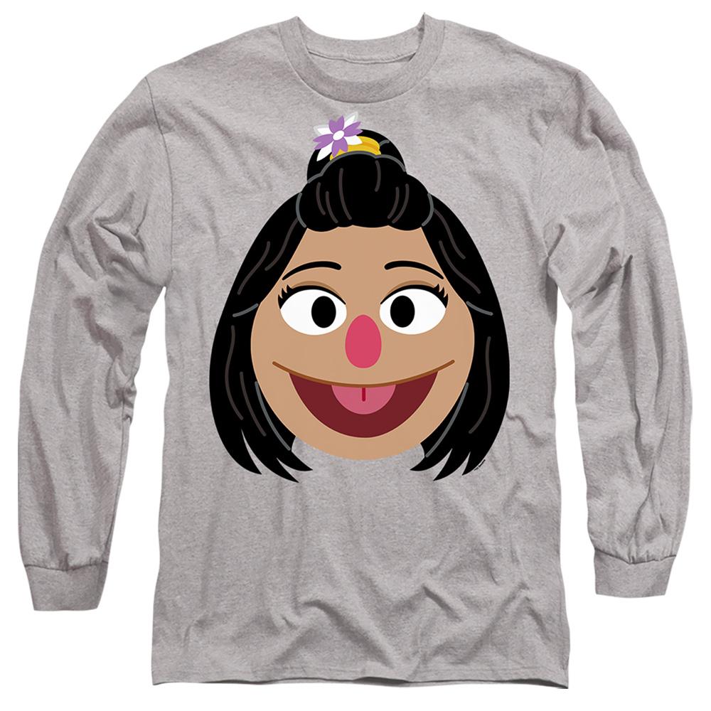 Athletic Heather - Front - Sesame Street Unisex Adult Ji-Young Face Long-Sleeved T-Shirt