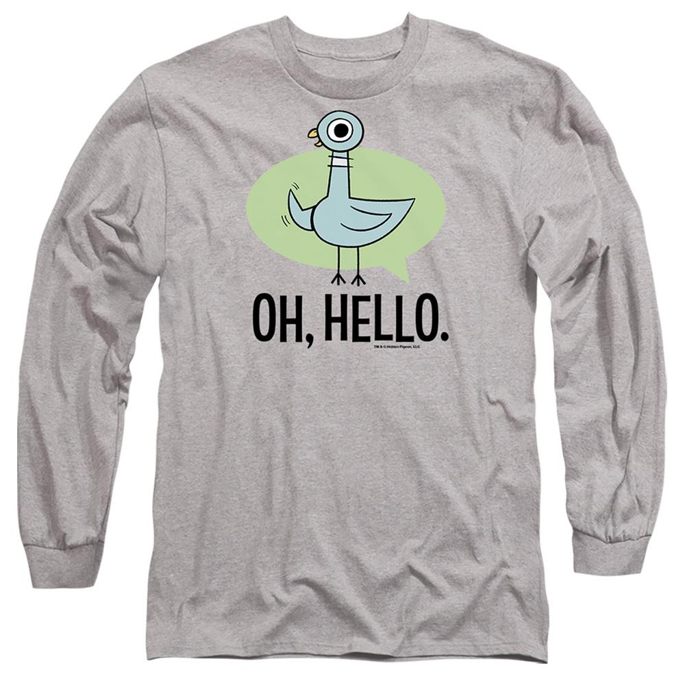 Athletic Heather - Front - The Pigeon Unisex Adult Oh Hello Long-Sleeved T-Shirt