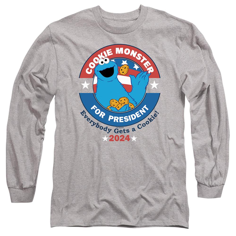 Athletic Heather - Front - Sesame Street Unisex Adult Cookie For President Long-Sleeved T-Shirt