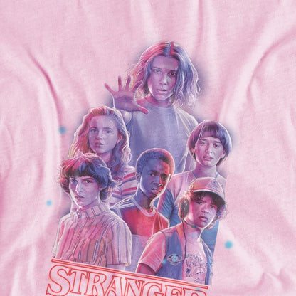Pink - Side - Stranger Things Childrens-Kids Glow Group T-Shirt