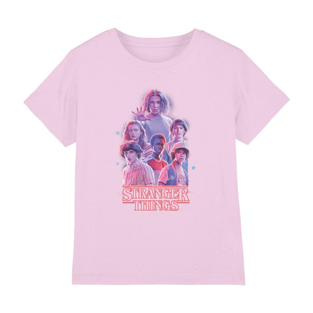 Pink - Front - Stranger Things Childrens-Kids Glow Group T-Shirt