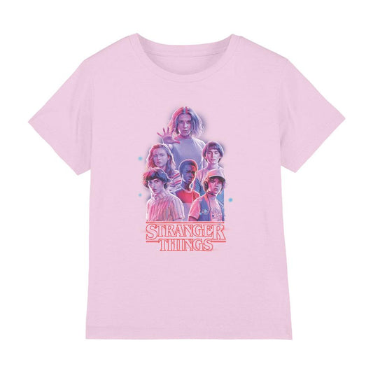 Pink - Front - Stranger Things Childrens-Kids Glow Group T-Shirt