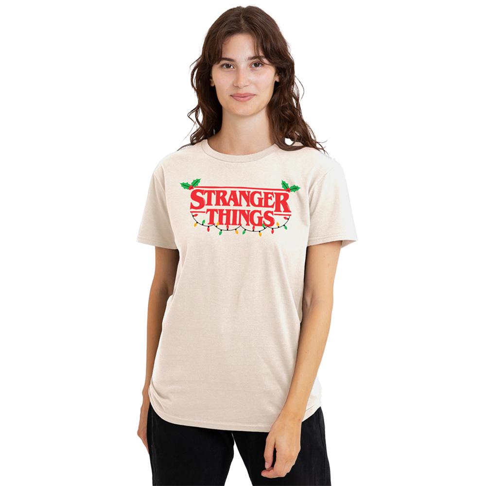 Natural - Back - Stranger Things Womens-Ladies Logo Christmas T-Shirt