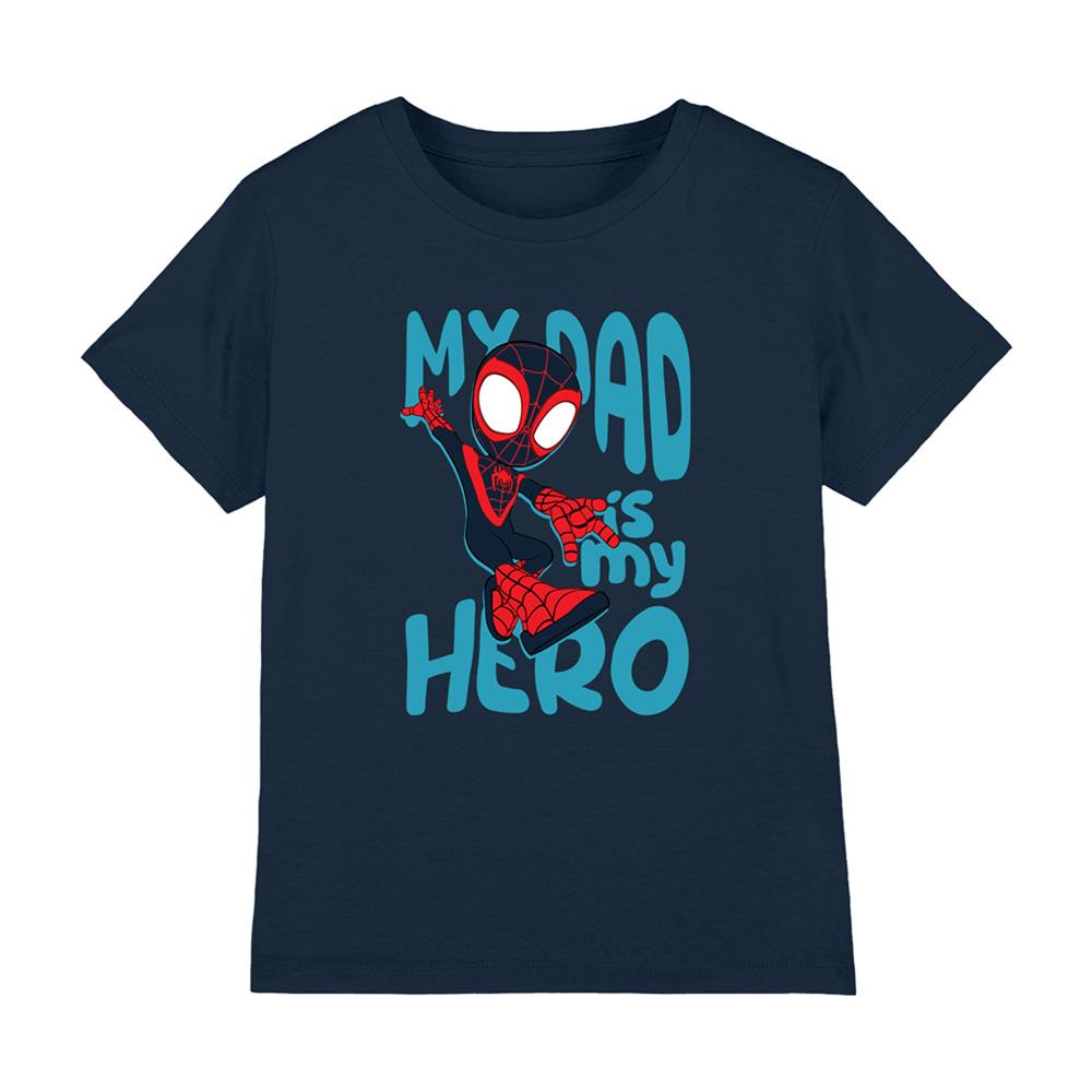 Navy - Front - Spidey And His Amazing Friends Childrens-Kids Dad Hero Miles Morales T-Shirt