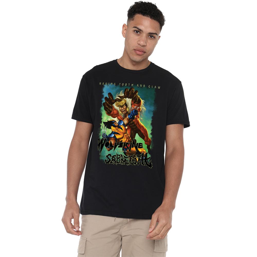 Black - Back - Marvel Unisex Adult Wolverine Versus Sabretooth Heavy Metal T-Shirt