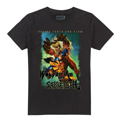 Black - Front - Marvel Unisex Adult Wolverine Versus Sabretooth Heavy Metal T-Shirt