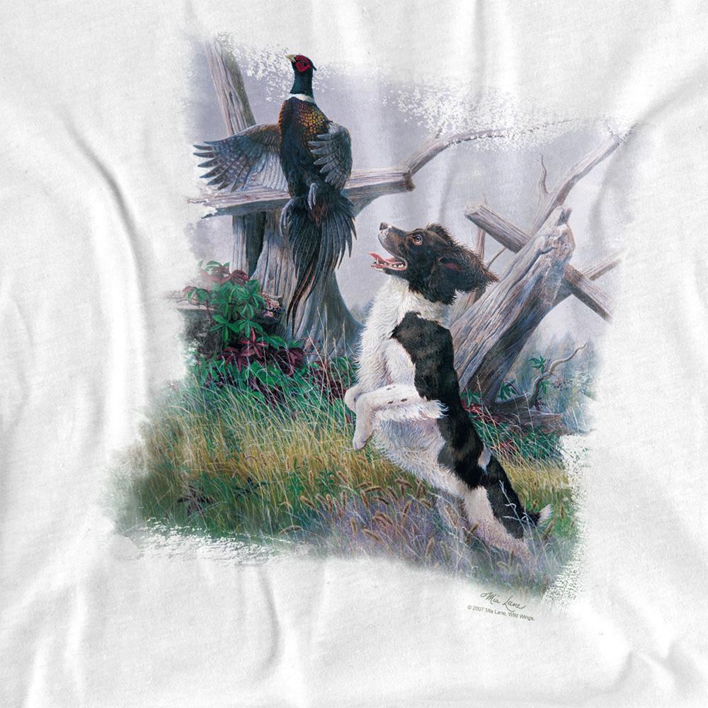 White-Black - Side - Wildlife Unisex Adult Springer With Pheasant Ringer T-Shirt