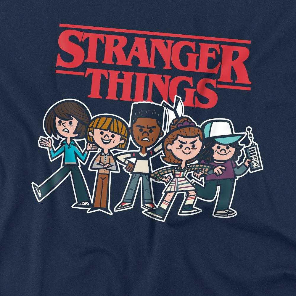 Navy - Side - Stranger Things Childrens-Kids Cartoon Group T-Shirt
