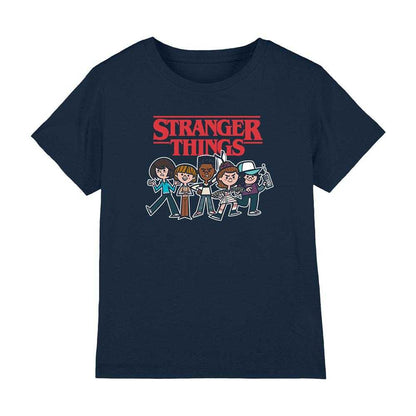 Navy - Front - Stranger Things Childrens-Kids Cartoon Group T-Shirt