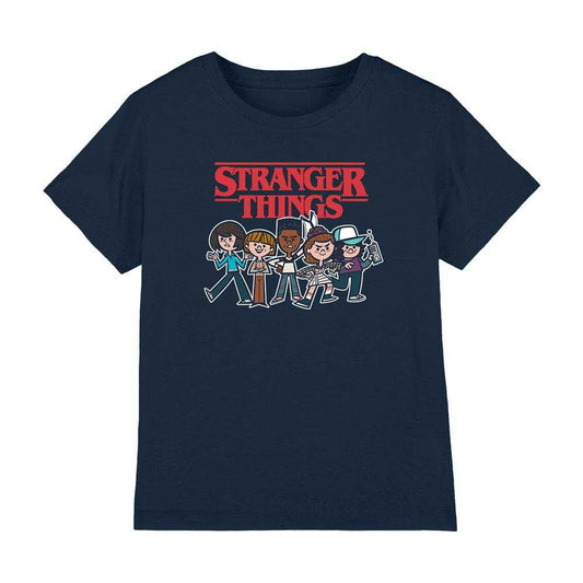 Navy - Front - Stranger Things Childrens-Kids Cartoon Group T-Shirt