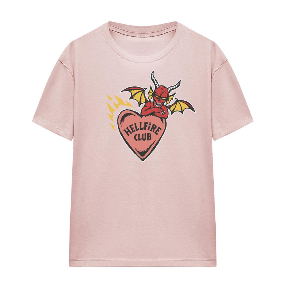 Pink - Back - Stranger Things 4 Womens-Ladies Hellfire Club Heart T-Shirt
