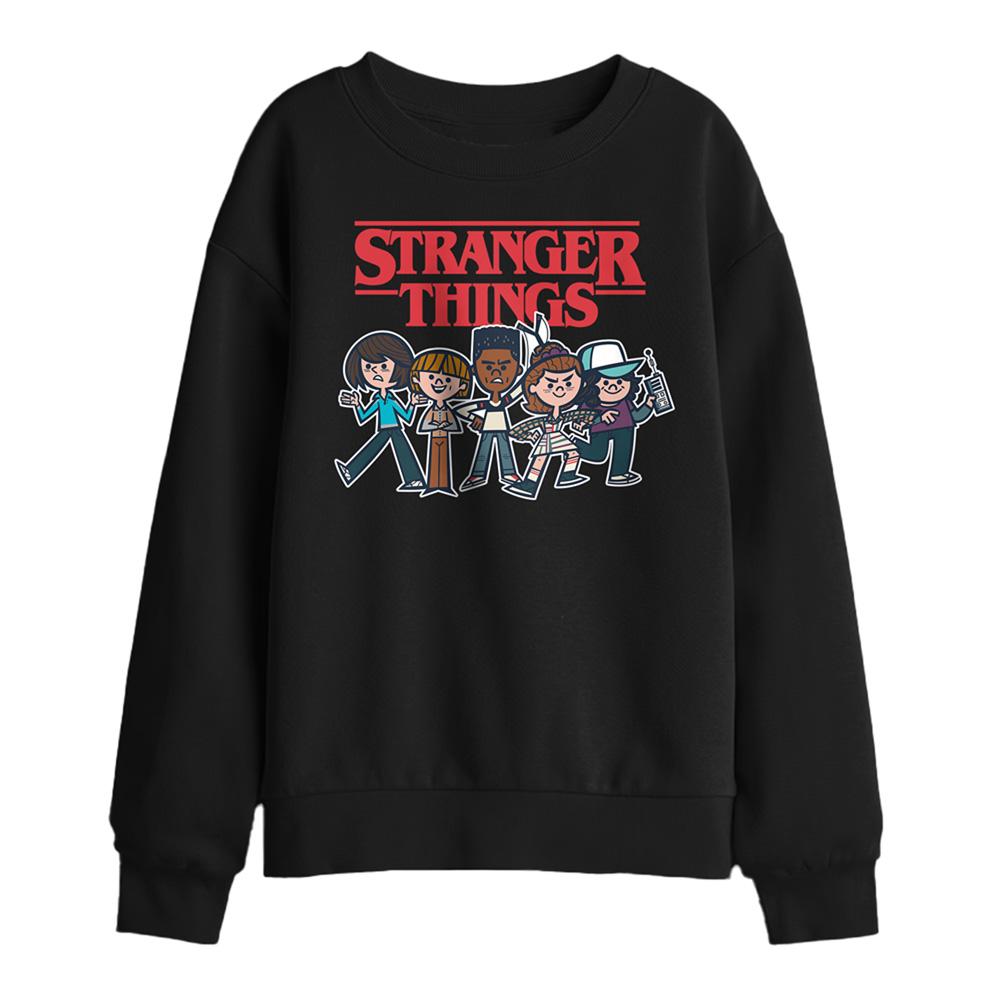 Black - Front - Stranger Things Childrens-Kids Cartoon Group Sweatshirt