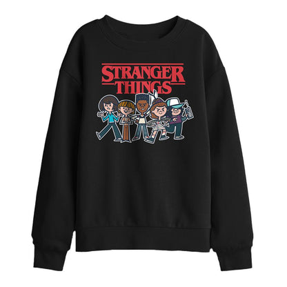Black - Front - Stranger Things Childrens-Kids Cartoon Group Sweatshirt