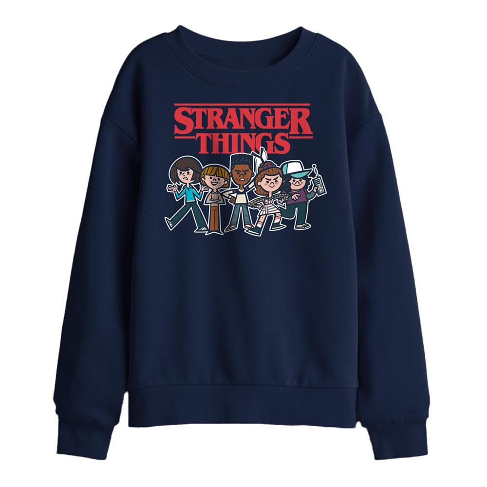 Navy - Front - Stranger Things Childrens-Kids Cartoon Group Sweatshirt