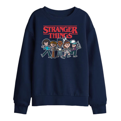 Navy - Front - Stranger Things Childrens-Kids Cartoon Group Sweatshirt