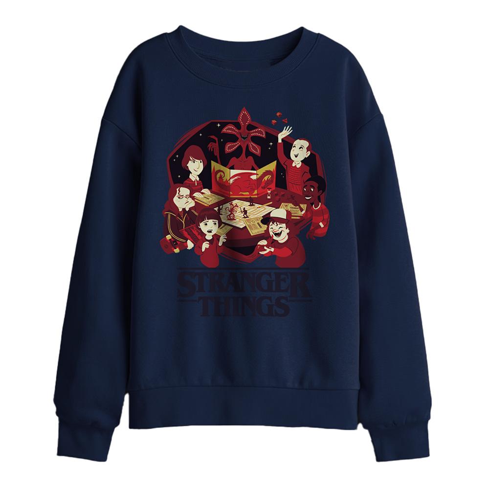 Navy - Front - Stranger Things Childrens-Kids Board Game Sweatshirt