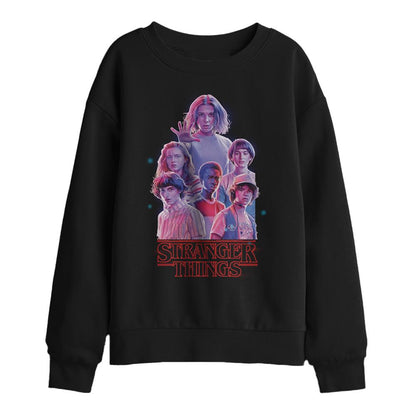 Black - Front - Stranger Things Childrens-Kids Glow Group Sweatshirt