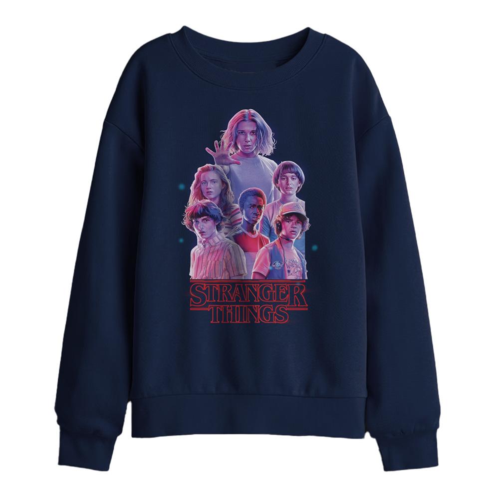 Navy - Front - Stranger Things Childrens-Kids Glow Group Sweatshirt