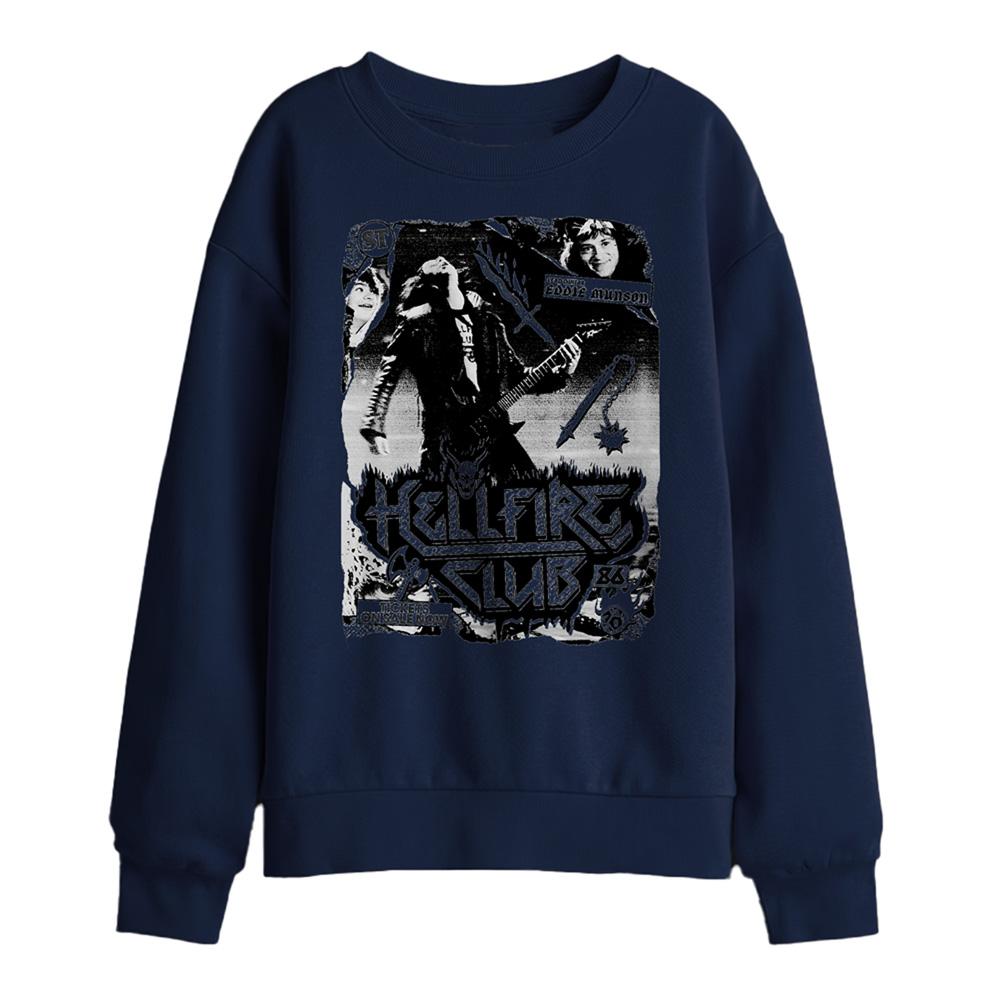 Navy - Front - Stranger Things Childrens-Kids Hellfire Club Poster Sweatshirt