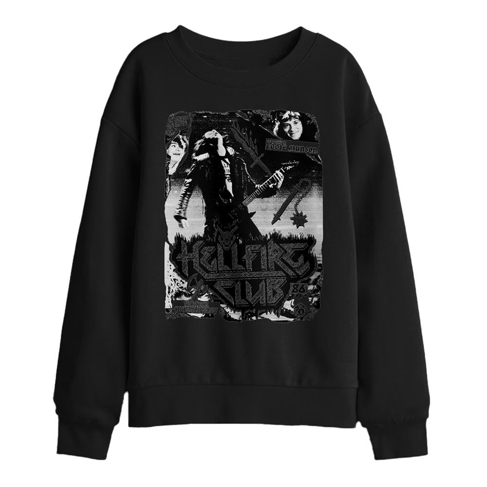 Black - Front - Stranger Things Childrens-Kids Hellfire Club Poster Sweatshirt