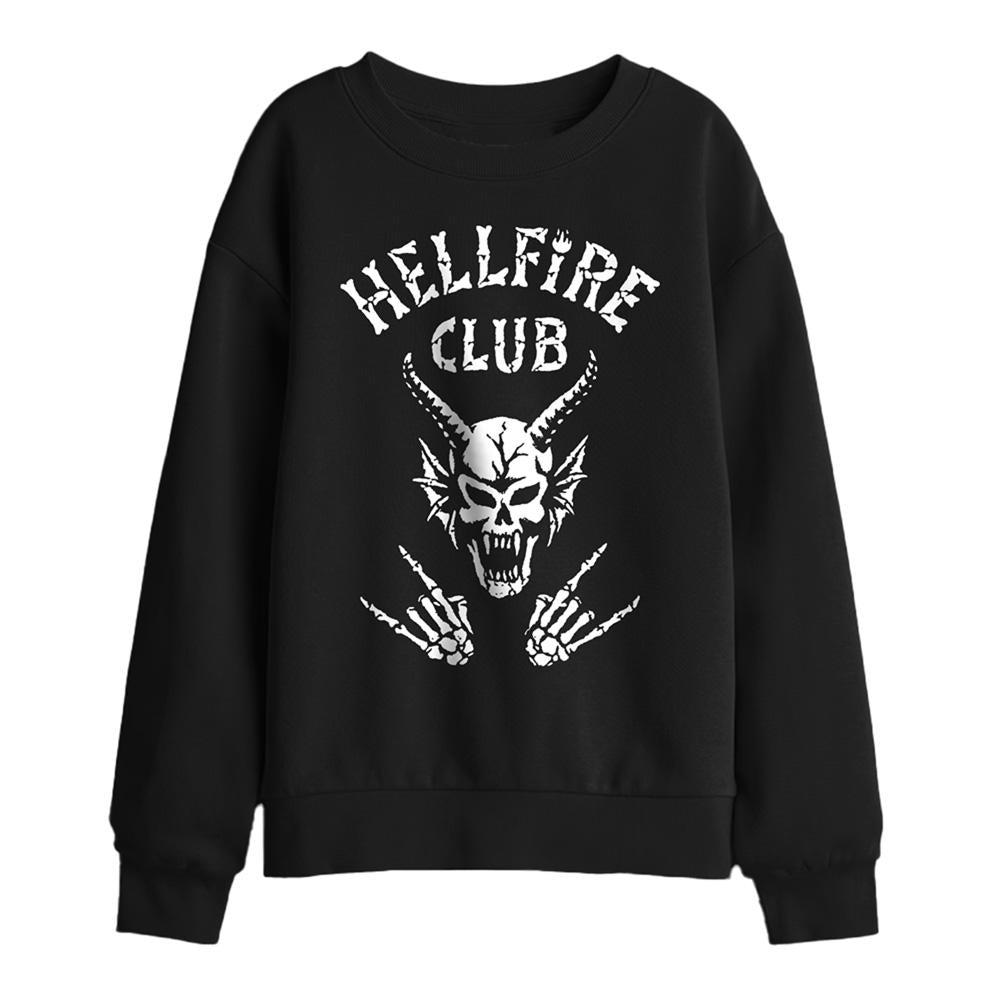 Black - Front - Stranger Things Childrens-Kids Hellfire Club Bones Sweatshirt