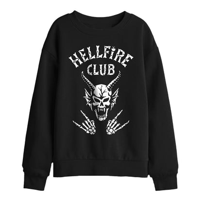 Black - Front - Stranger Things Childrens-Kids Hellfire Club Bones Sweatshirt