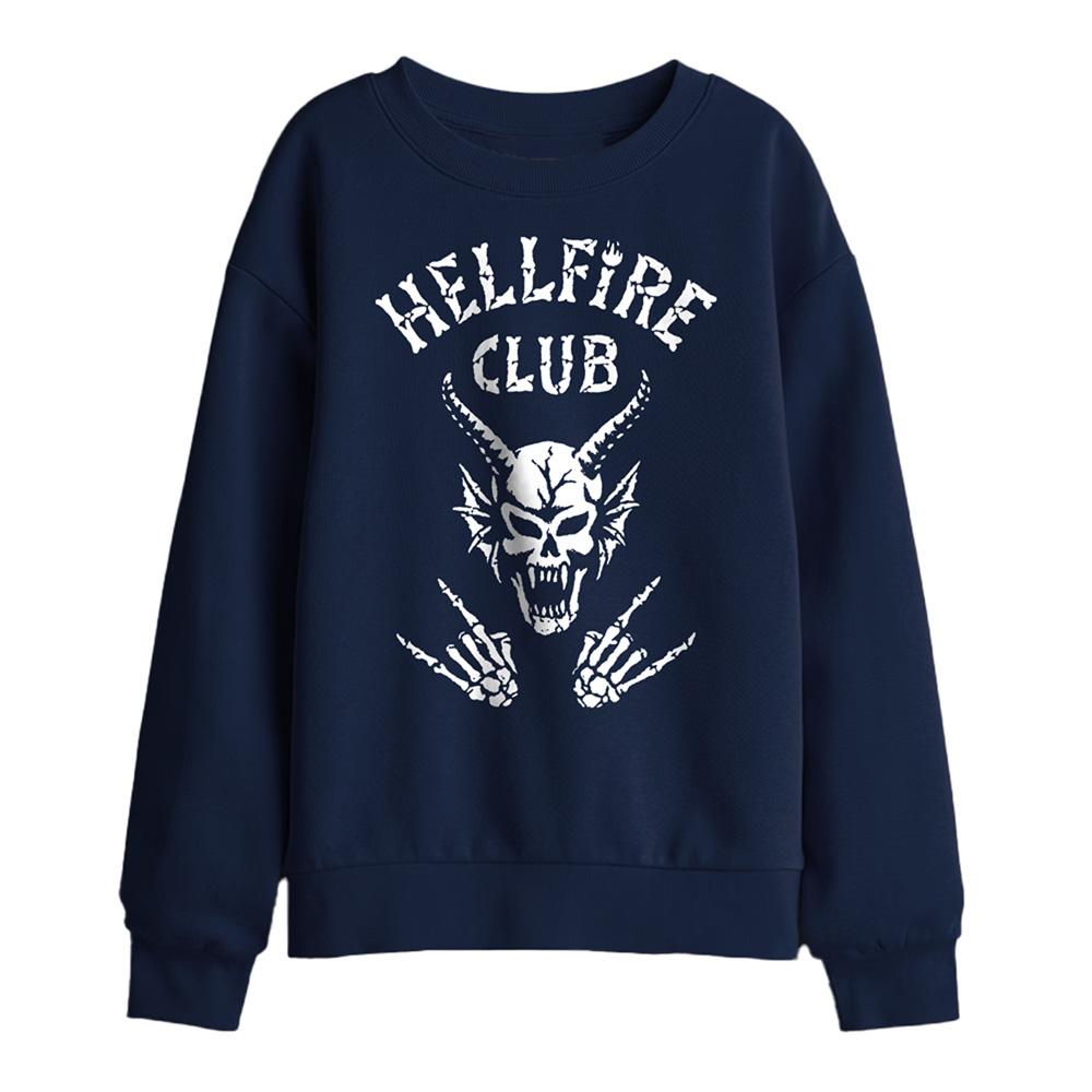Navy - Front - Stranger Things Childrens-Kids Hellfire Club Bones Sweatshirt