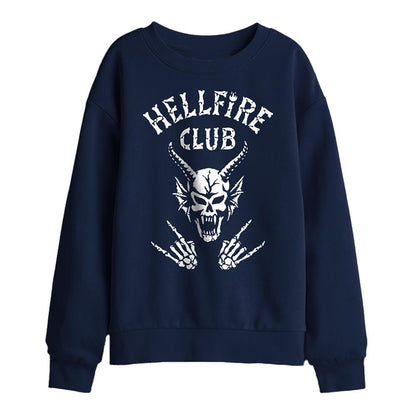 Navy - Front - Stranger Things Childrens-Kids Hellfire Club Bones Sweatshirt
