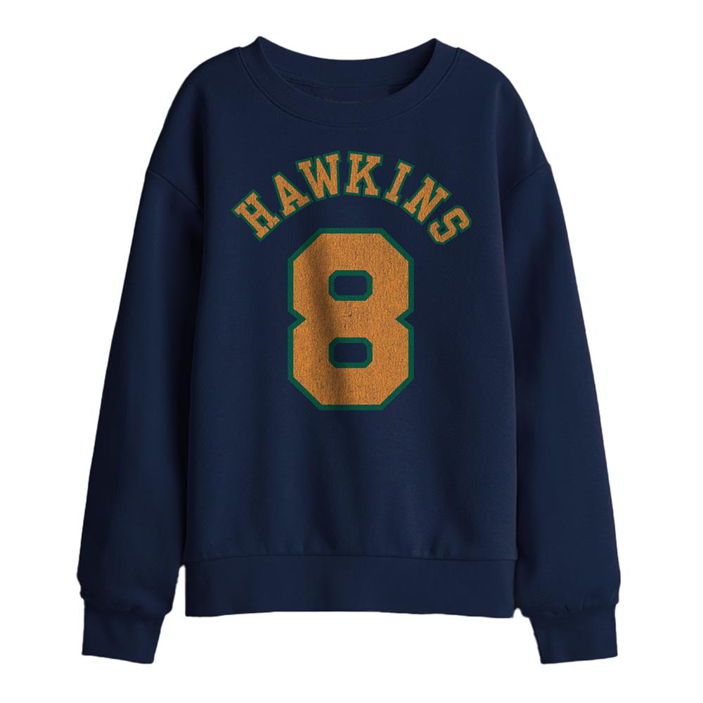 Navy - Front - Stranger Things Childrens-Kids Hawkins No 8 Sweatshirt