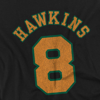 Black - Back - Stranger Things Childrens-Kids Hawkins No 8 Sweatshirt