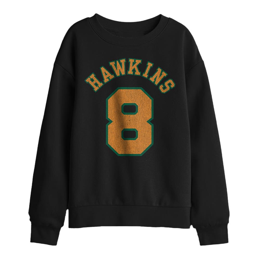 Black - Front - Stranger Things Childrens-Kids Hawkins No 8 Sweatshirt